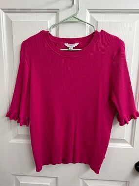 Time and Tru Women's Ribbed Short Sleeve Top in Hot Pink